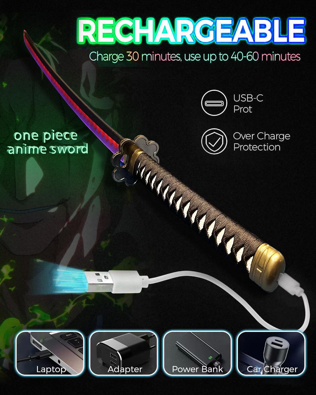 ONE PIECE Cosplay Katana Laser Toys Glowing Sword Roronoa Zoro Kamado Tanjirou Blade（Wood + Acrylic）