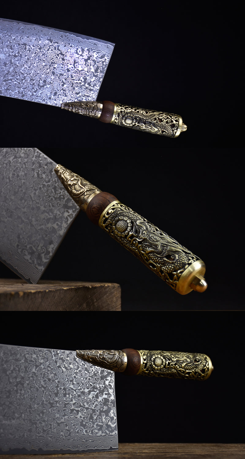 Chinese Cleaver Crouching Tiger Chef Kitchen Knives Home Cooking Slicing Tools(Damascus steel)