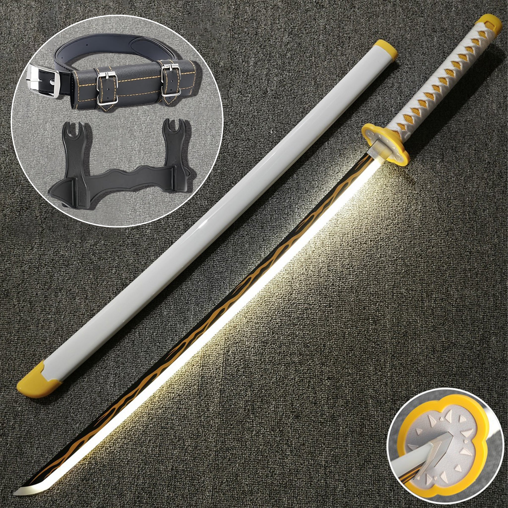 Demon Slayer Cosplay Katana Laser Toys Glowing Sword Agatsuma Zenitsu Nichirin Sword（Wood + Acrylic）