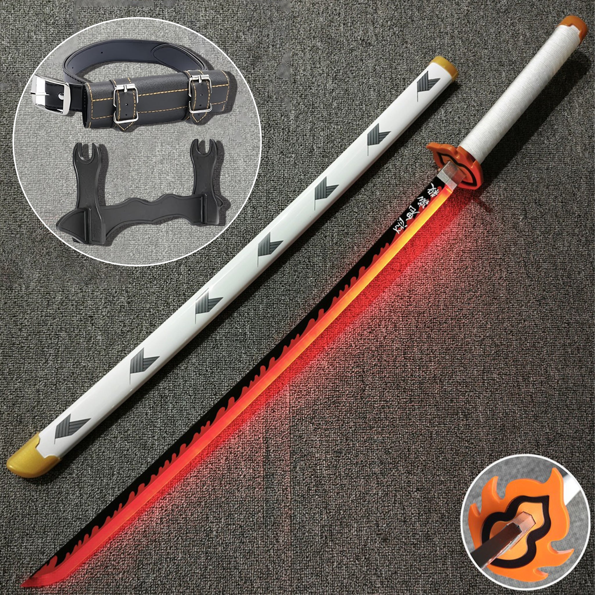 Demon Slayer Cosplay Katana Laser Toys Glowing Sword Rengoku Kyoujurou Nichirin Sword（Wood + Acrylic）
