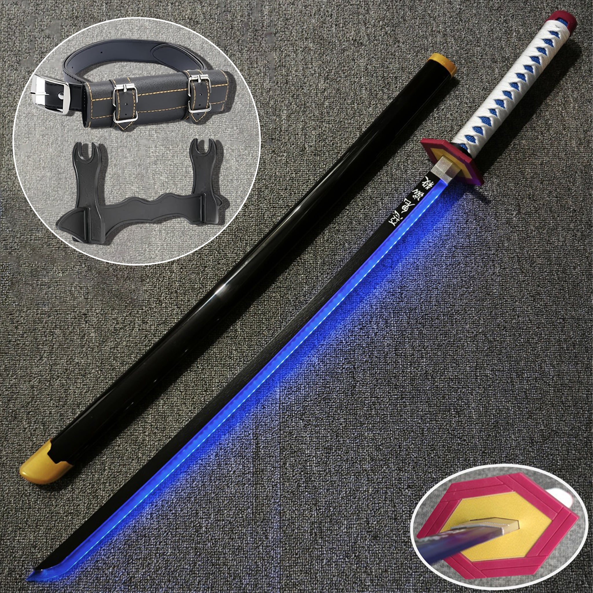 Demon Slayer Cosplay Katana Laser Toys Glowing Sword Tomioka Giyuu Nichirin Sword（Wood + Acrylic）
