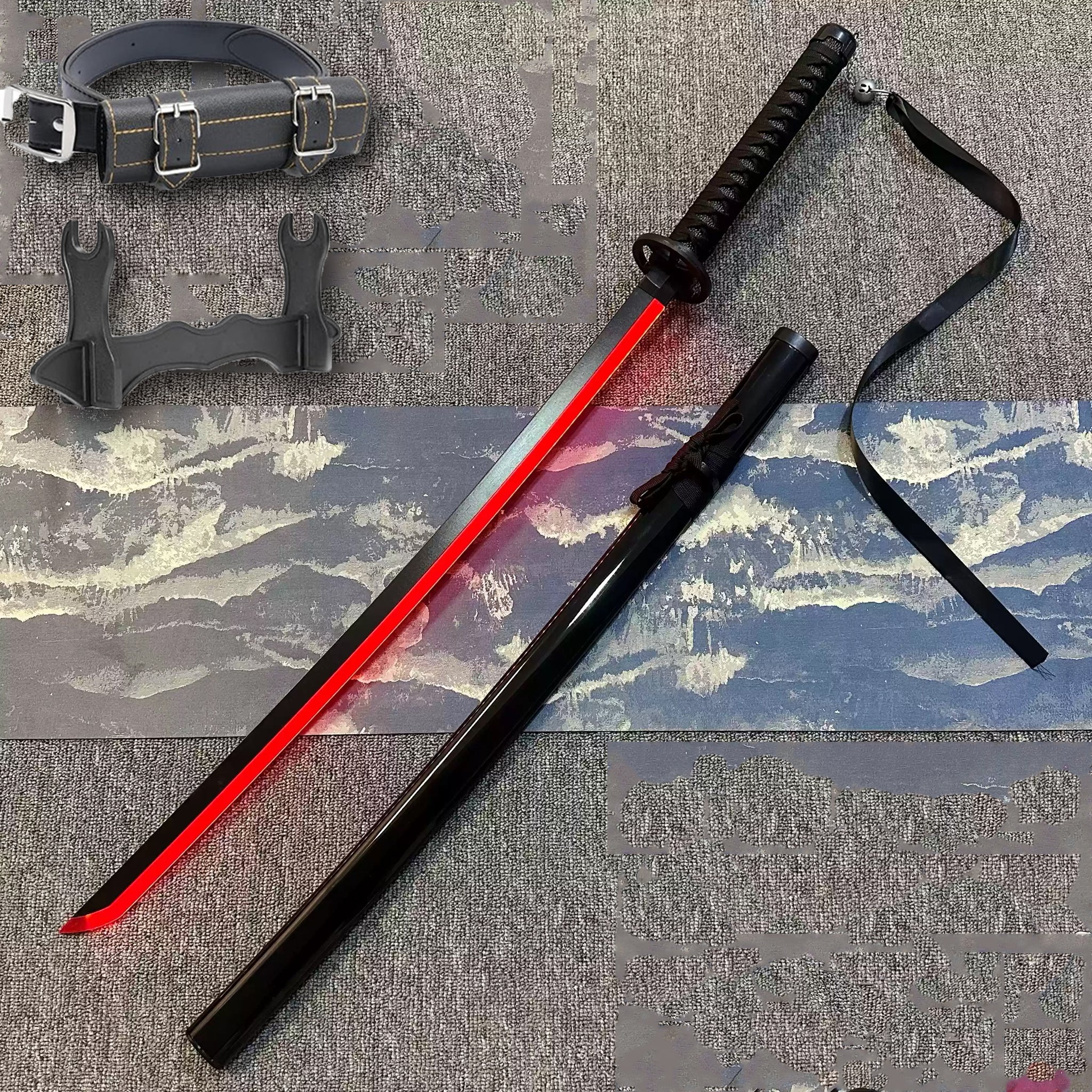 BLEACH Cosplay Katana Laser Toys Glowing Sword Kurosaki Ichigo Zanpakuto Sword（Wood + Acrylic）