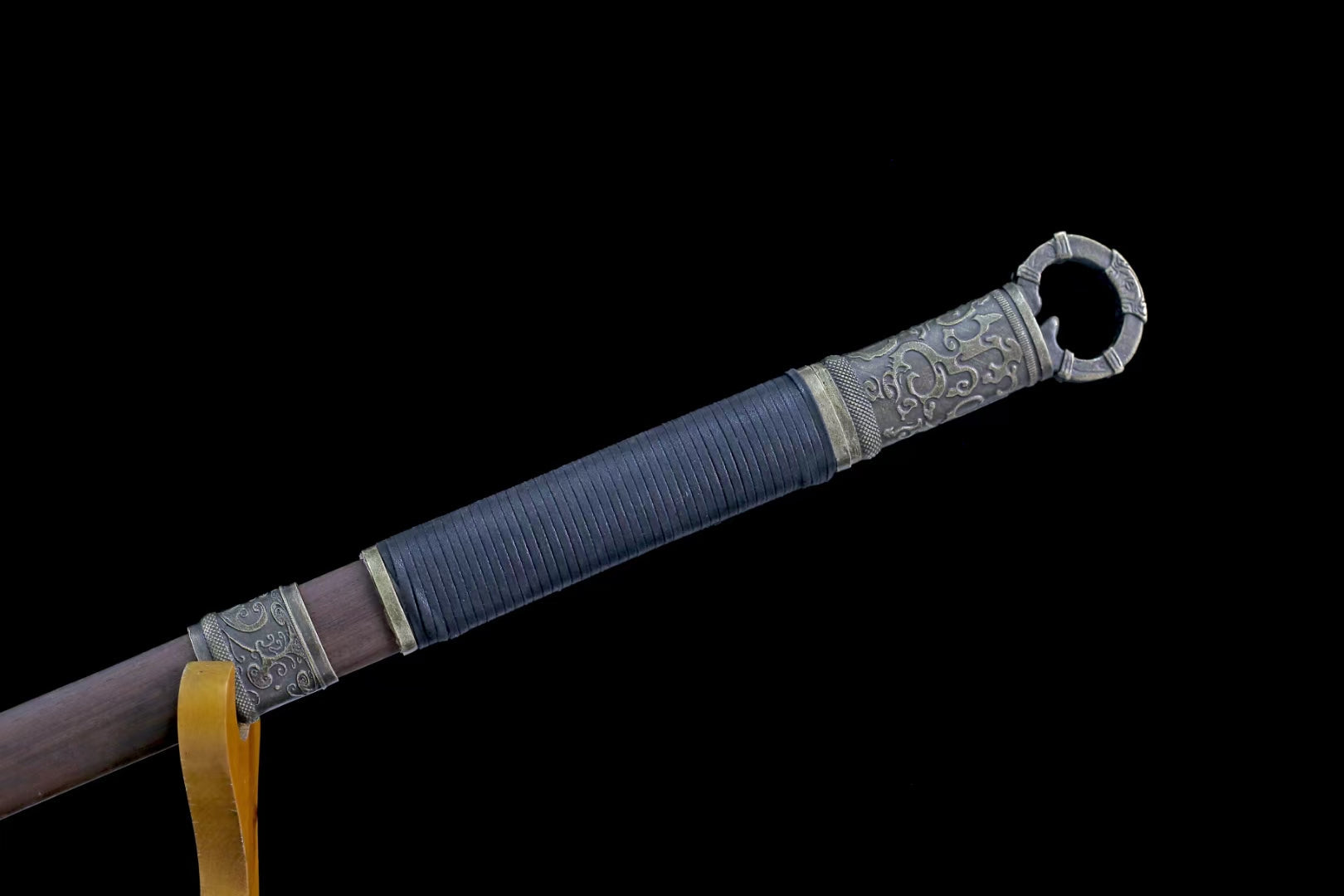 LOONGSWORD,Tang dao,Forged Damascus Steel Blade with Alloy Fittings and Rosewood Scabbard