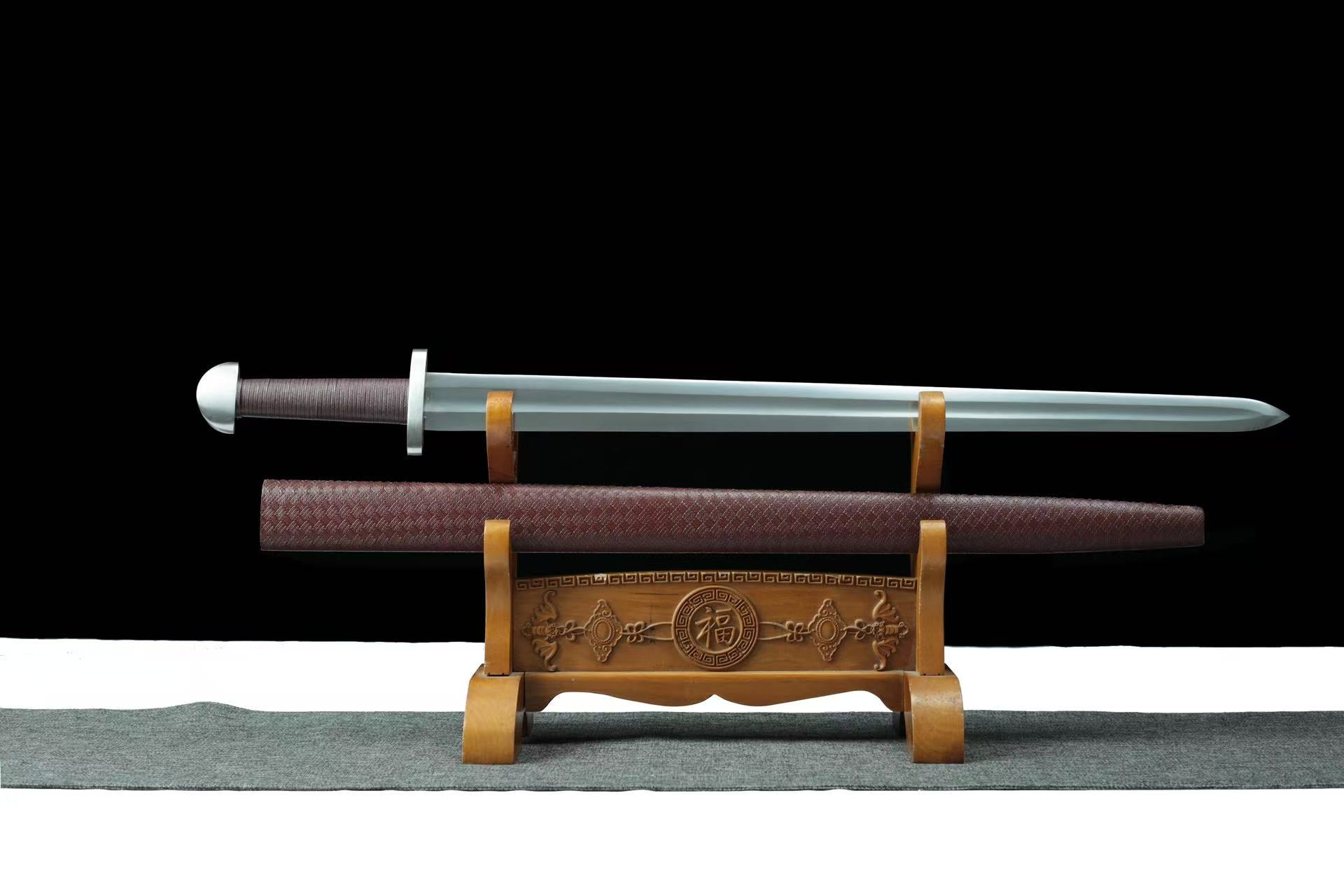 Hand Forged Chinese European Knight Sword Obsidian Blade(1060 Carbon Steel)