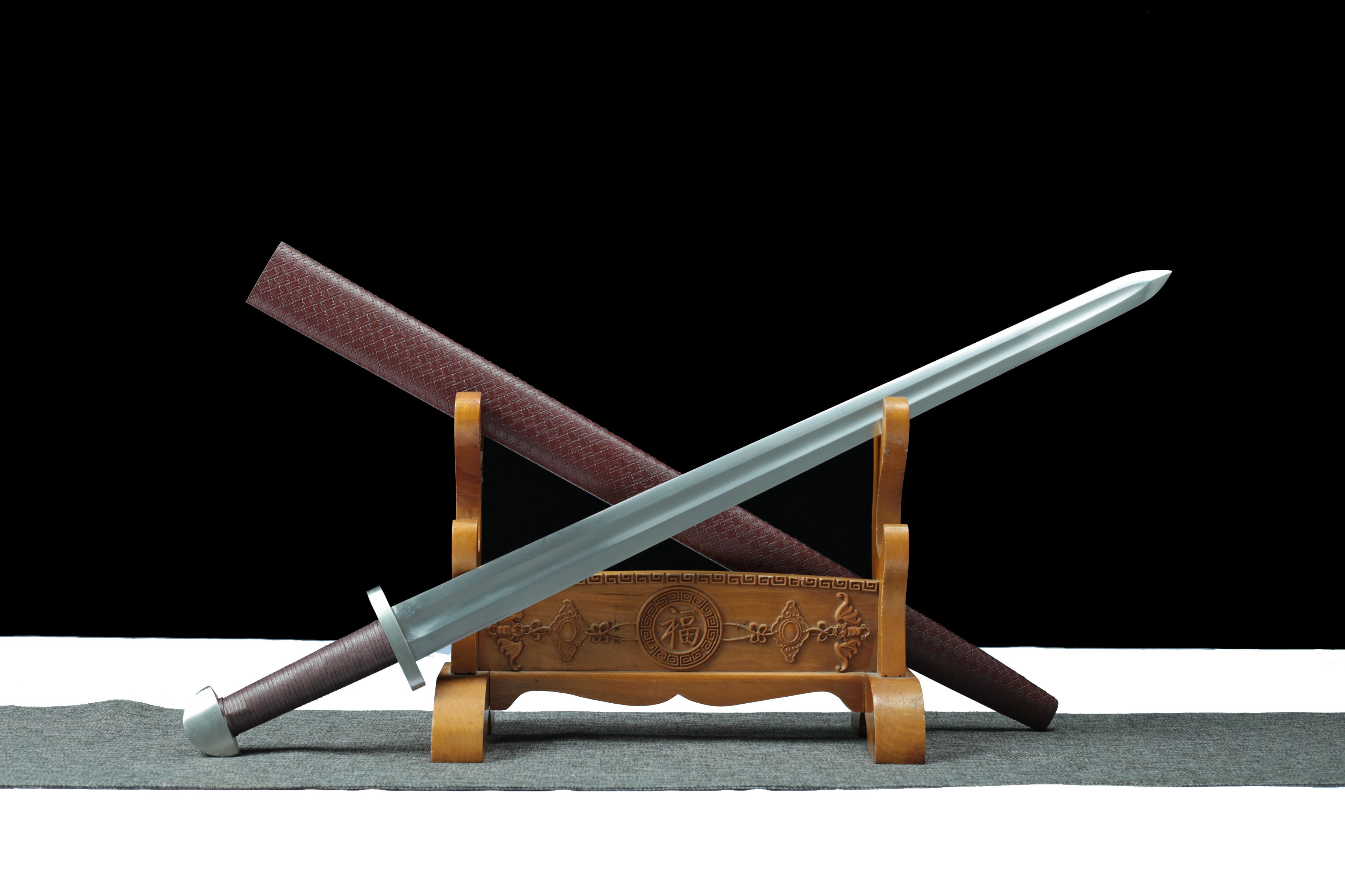 Hand Forged Chinese European Knight Sword Obsidian Blade(1060 Carbon Steel)