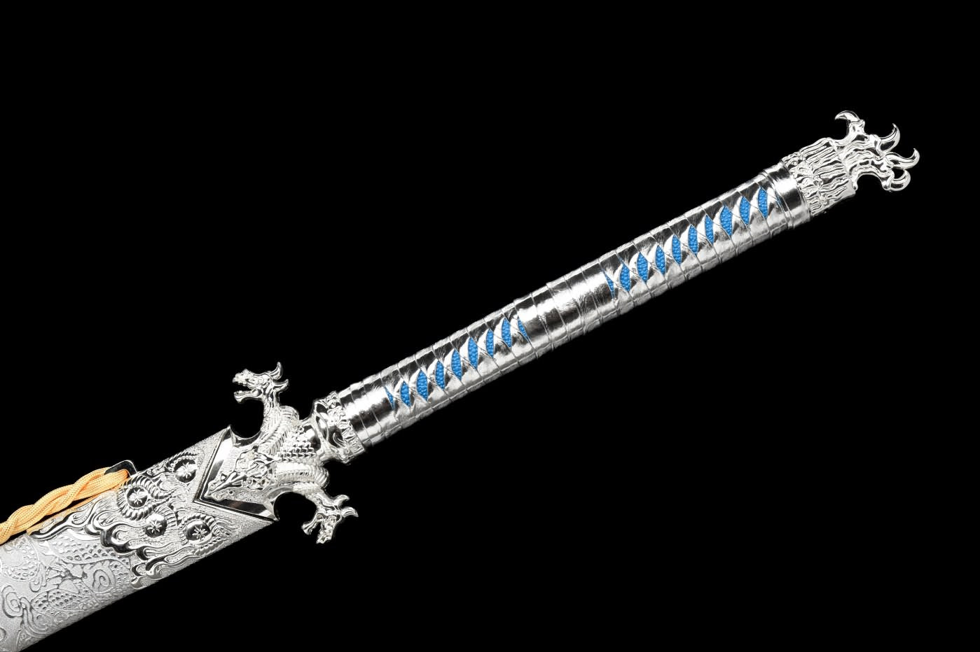 chinese sword,Dragon Tang dao,High Carbon Steel Blue Blade,Alloy Fittings,Silver Appearance,LOONGSWORD