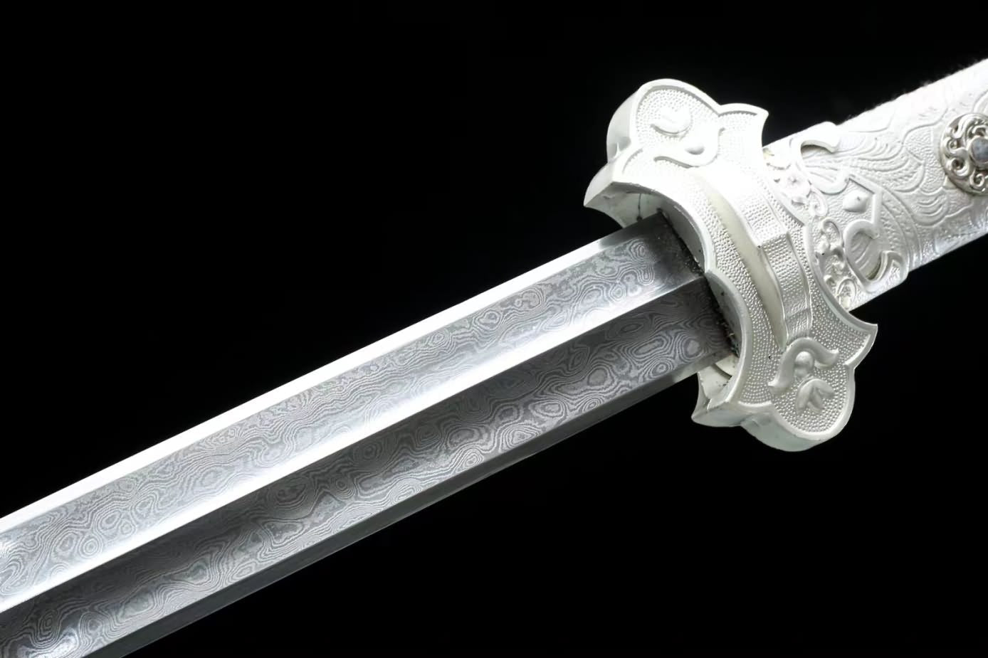 Tang jian Swords Real Damascus Steel Blade,Alloy Fittings,Silver Appearance,LOONGSWORD