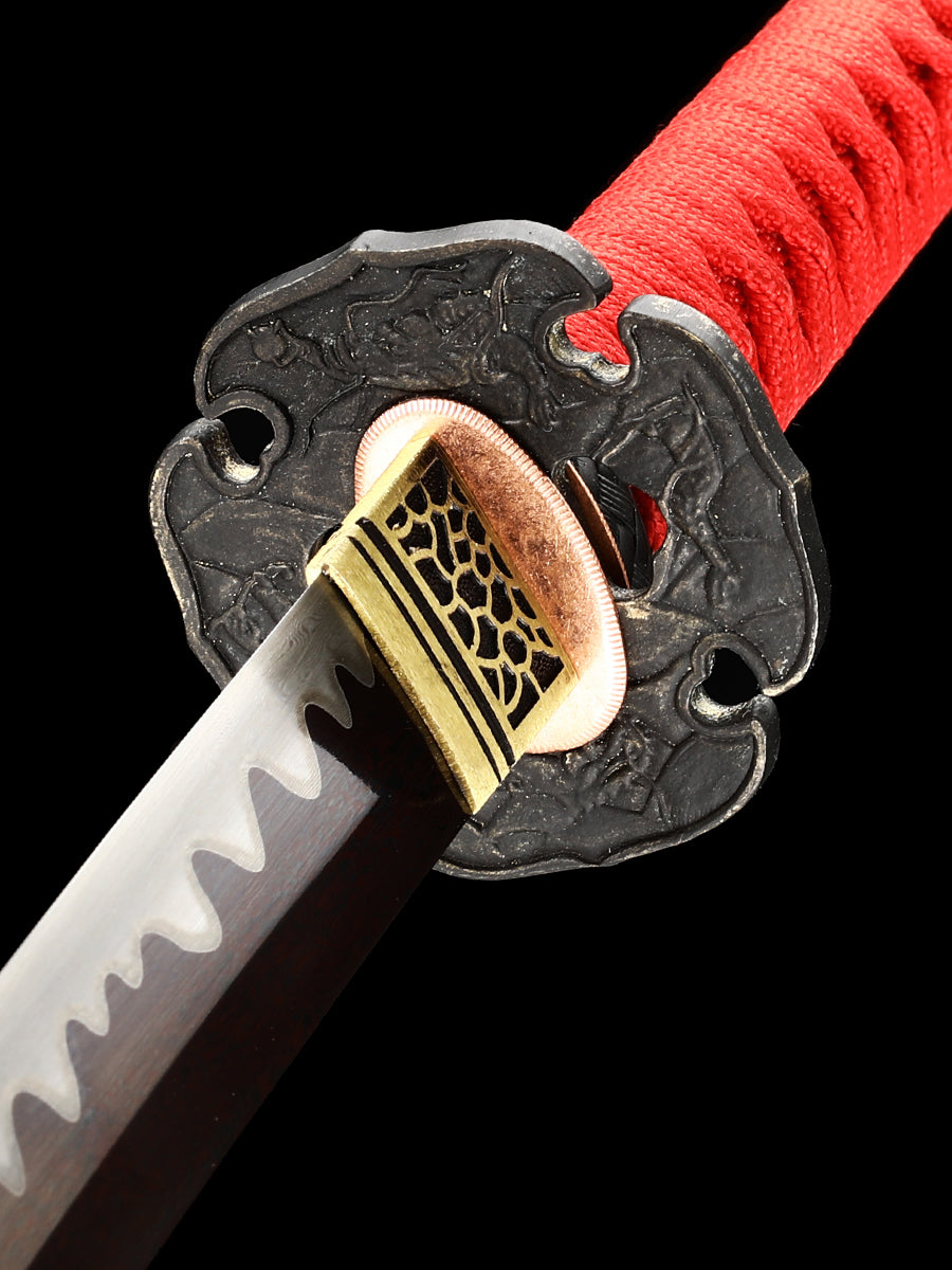 Japanese samurai sword Handmade katana, Damascus steel, hand forged blade, baked red, pushed and ground, wavy pattern, high-end collection(80)