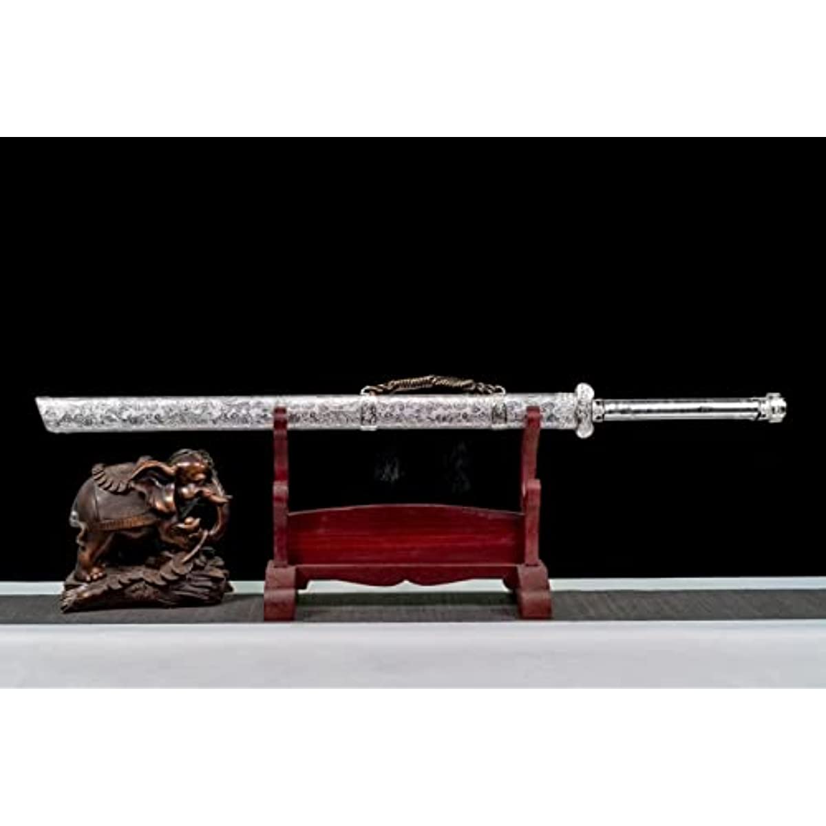 LOONGSWORD,Black Gold Swords High Carbon Steel Color Blade,Alloy Fittings,Silver PU Scabbard