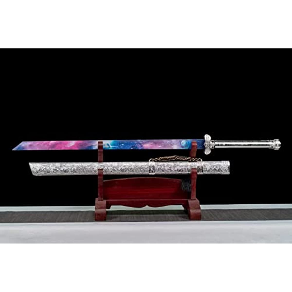 LOONGSWORD,Black Gold Swords High Carbon Steel Color Blade,Alloy Fittings,Silver PU Scabbard