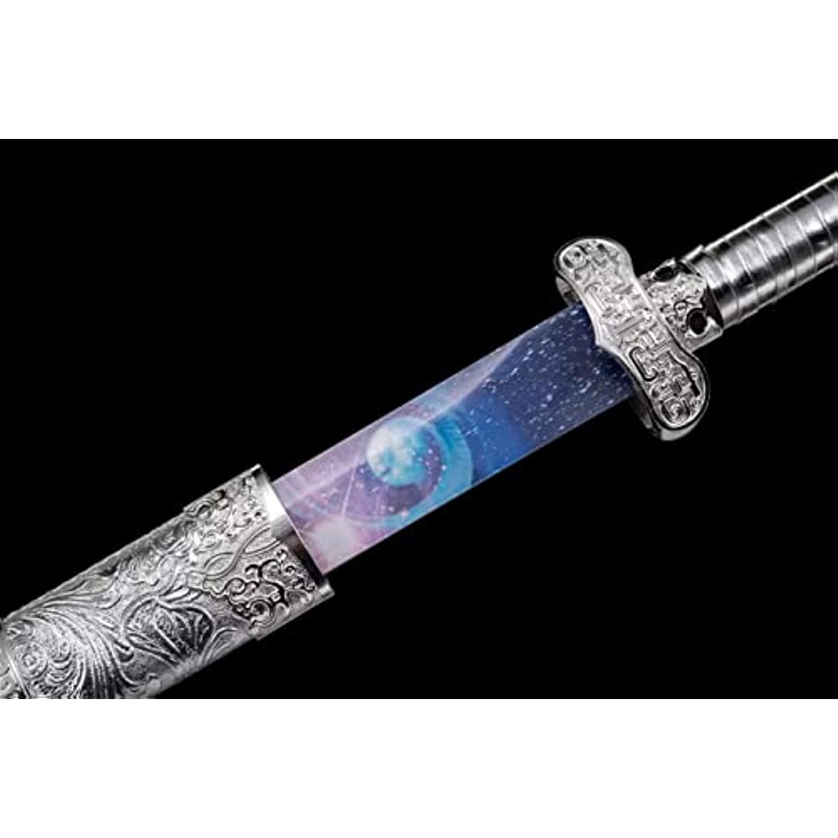 LOONGSWORD,Black Gold Swords High Carbon Steel Color Blade,Alloy Fittings,Silver PU Scabbard