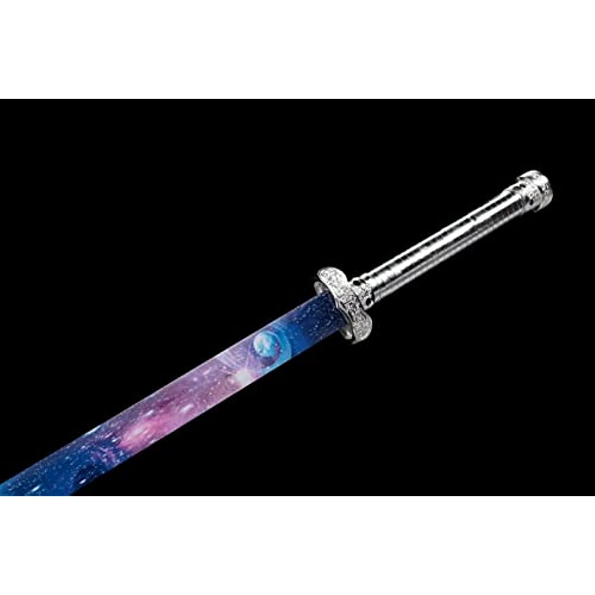 LOONGSWORD,Black Gold Swords High Carbon Steel Color Blade,Alloy Fittings,Silver PU Scabbard