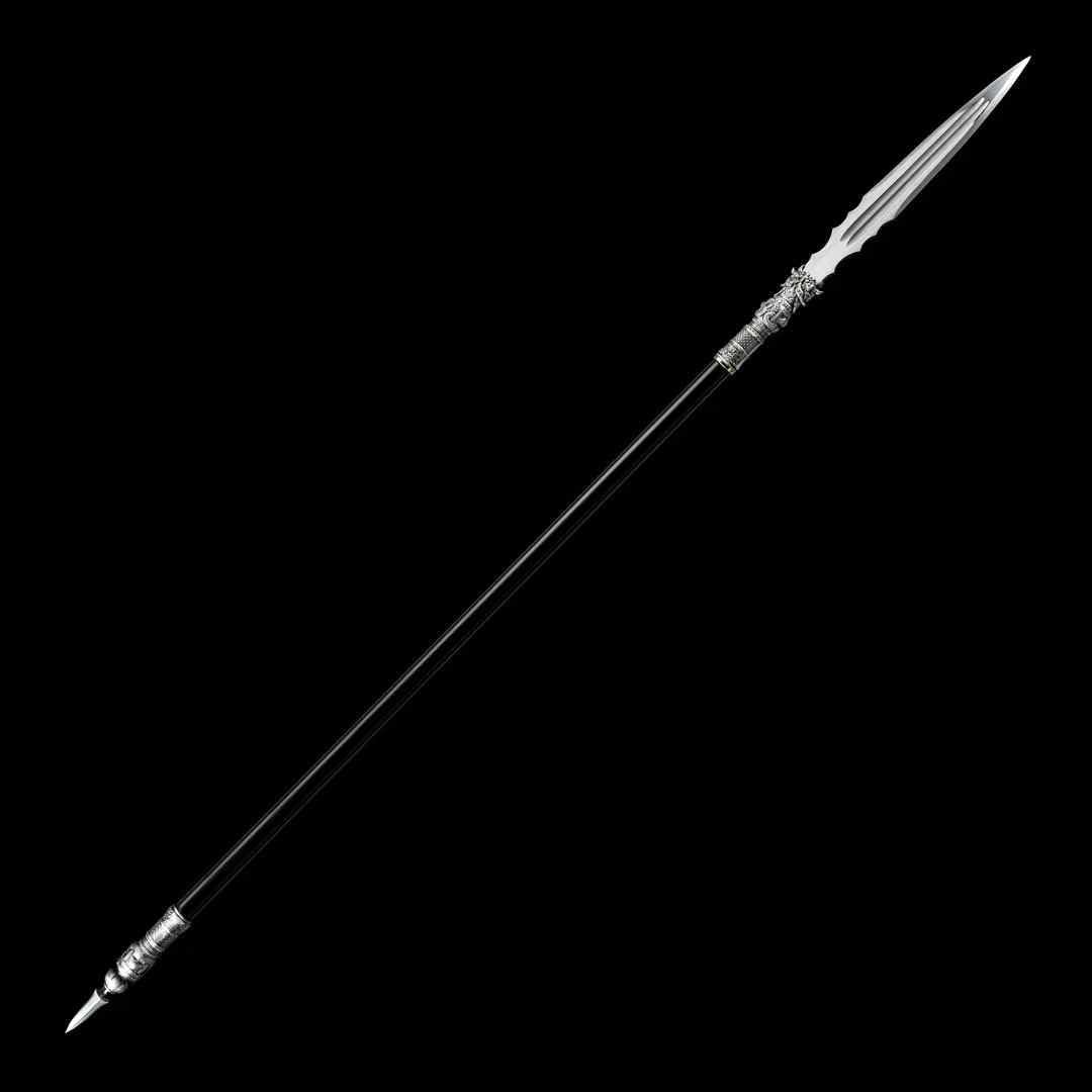 Hand Forged Chinese Ancient Spear - Hand Forged, Tiger Head Relief, High-Manganese Steel