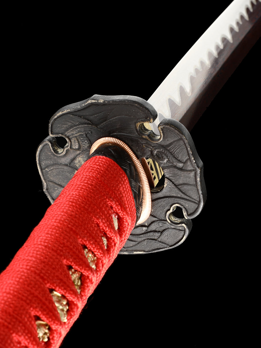 Japanese samurai sword Handmade katana, Damascus steel, hand forged blade, baked red, pushed and ground, wavy pattern, high-end collection(80)