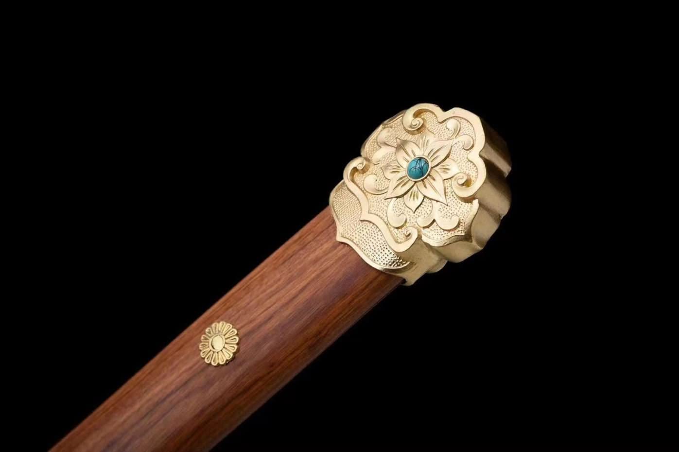 LOONGSWORD,Tang dao jian,Damascus Steel Blade,Brass Fittings,Rosewood Scabbard,Chinese sword