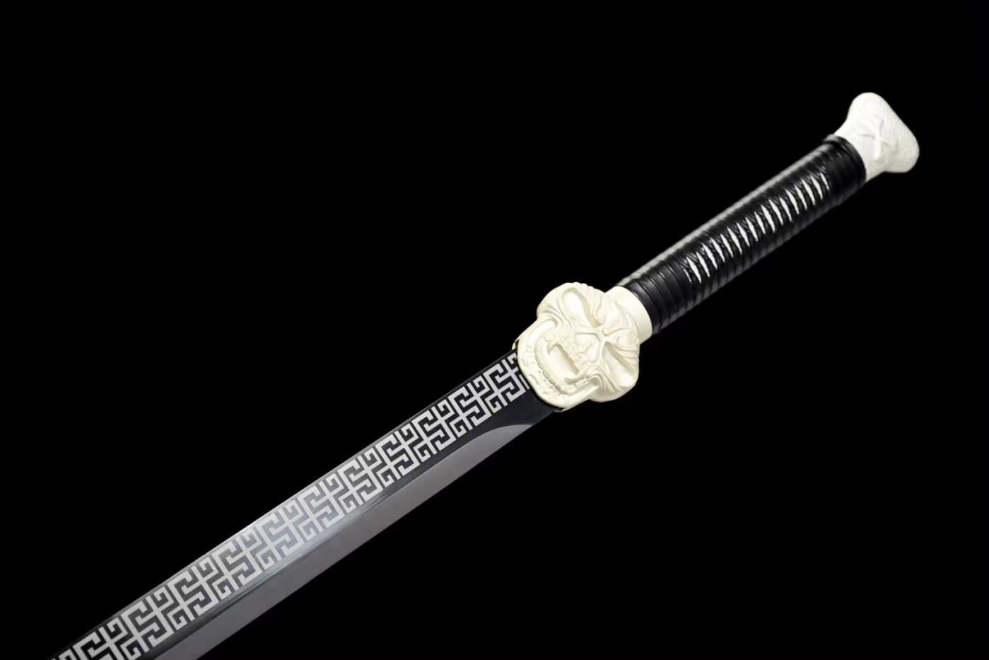 Tang Knife Real,High Carbon Steel Etched Blade,Alloy Fittings,Leather Scabbard,chinese sword