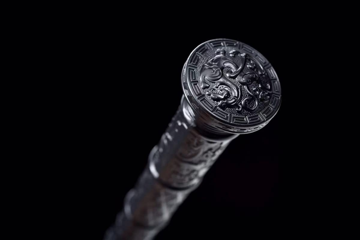 Hand Forged Han Sword Real High Carbon Steel Etch Blade Green scabbard（1045 Carbon Steel）