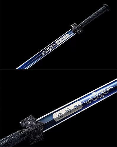 Hand Forged Han Sword Real High Carbon Steel Etch Blade Green scabbard（1045 Carbon Steel）