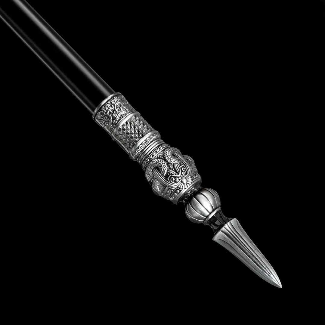 Hand Forged Chinese Ancient Spear - Hand Forged, Tiger Head Relief, High-Manganese Steel