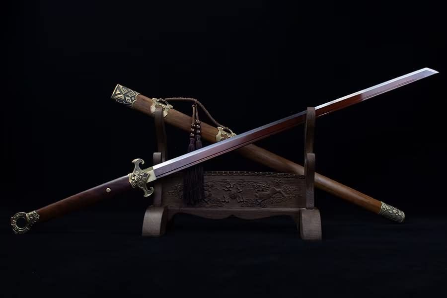 Tang dao swords real Damascus Steel red Blades,Brass Fittings,chinese sword