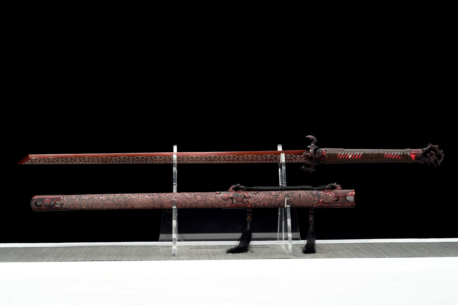 LOONGSWORD Red Dragon Tang dao Sword,Battle Ready Hand Forged High Carbon Steel Etched Blade