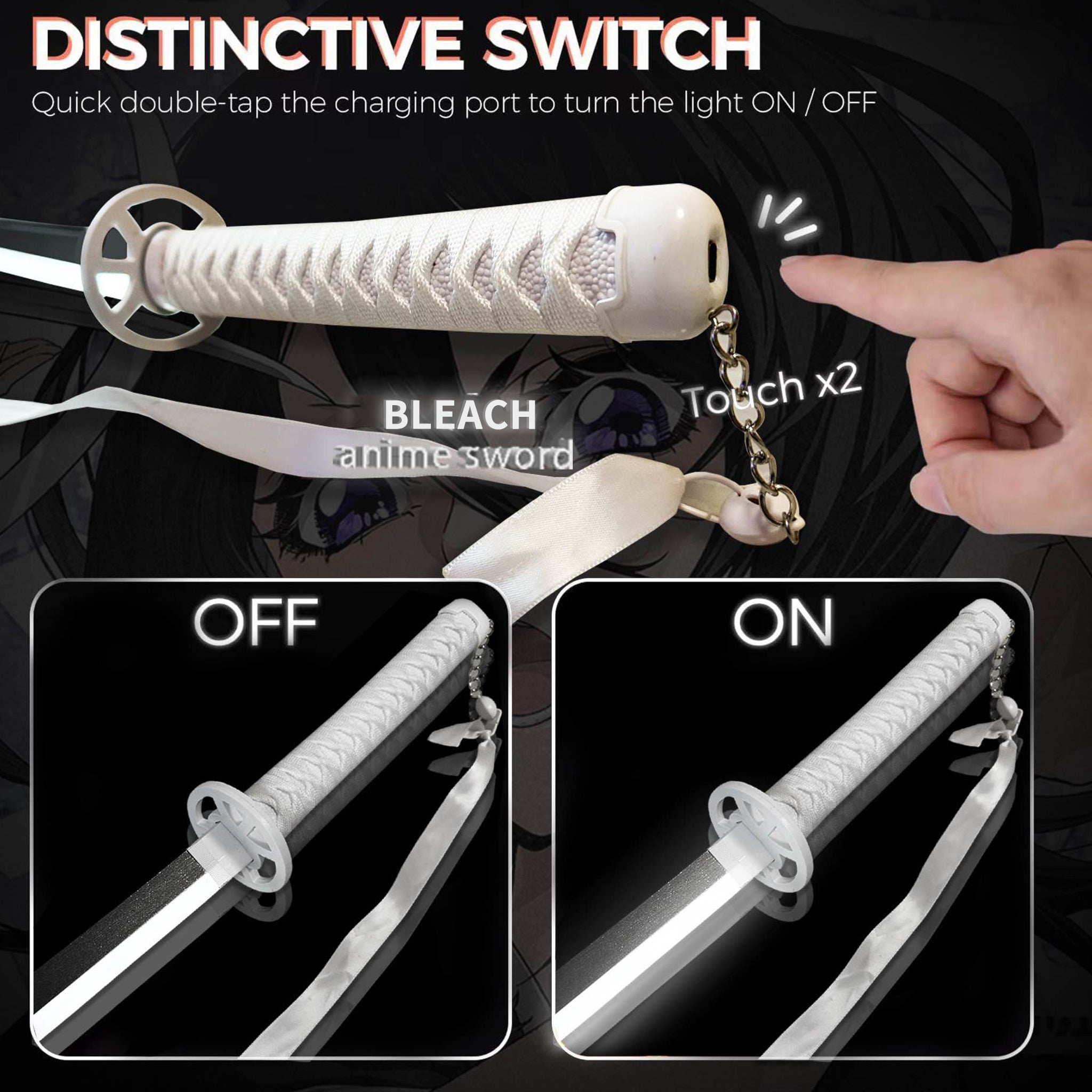 BLEACH Cosplay Katana Laser Toys Glowing Sword Kurosaki Ichigo Zanpakuto Sword（Wood + Acrylic）