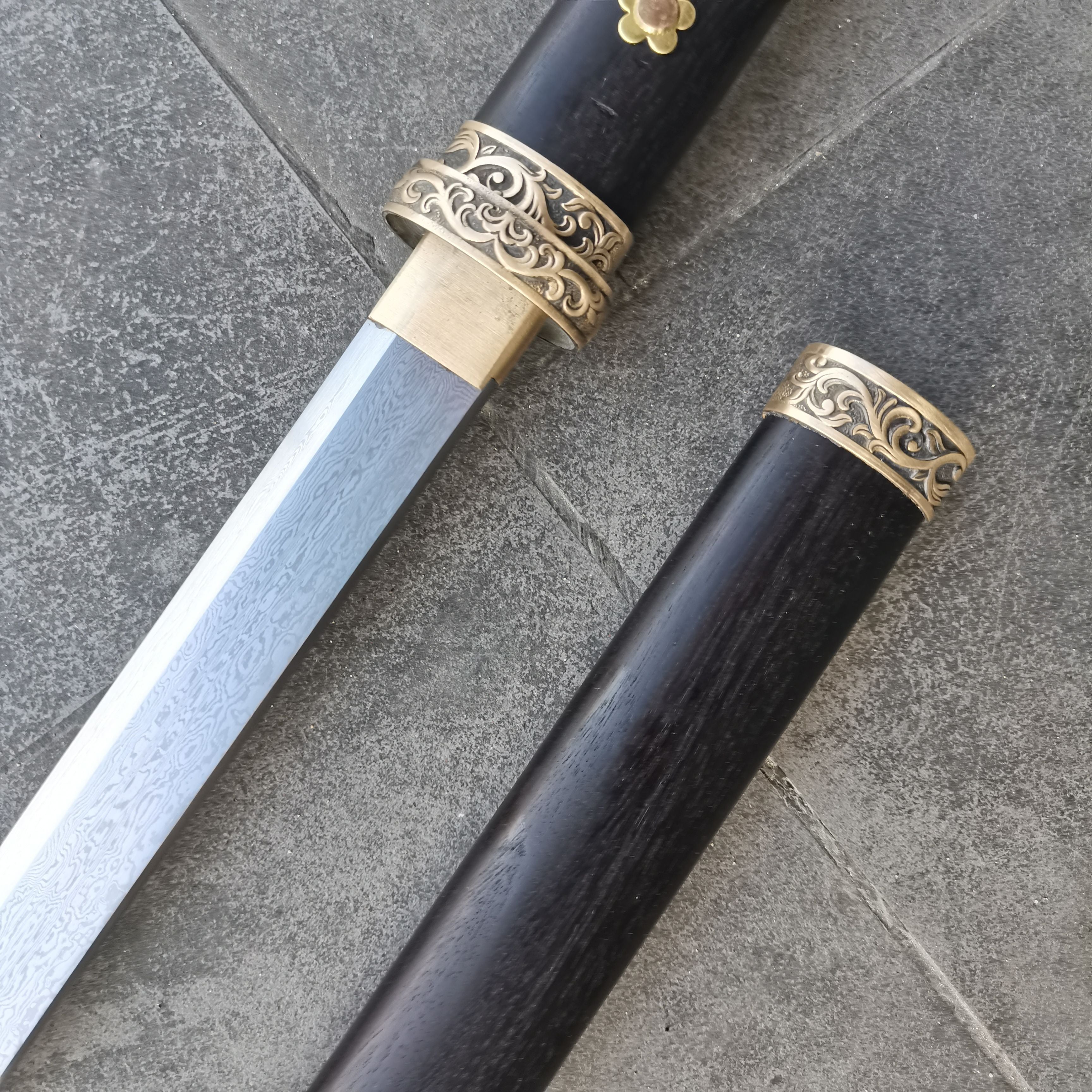 Hand Forged Blackwood Tang Heng sword(Damascus steel)