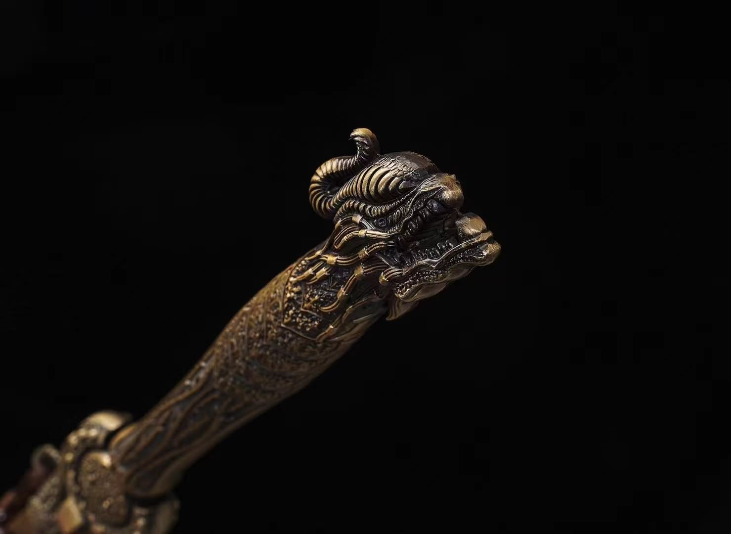 Traditional Chinese Tang Dao Sword-Hand Forged Damascus Steel Blade,Brass Scabbard