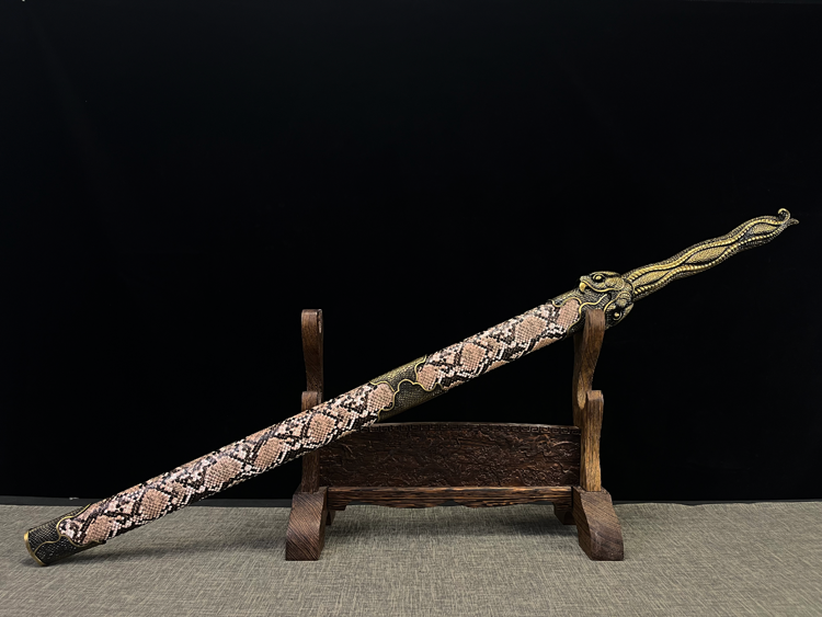 Hand Forged Dragon Tang jian,1060 Carbon Steel Blade,Golden Snake Sword