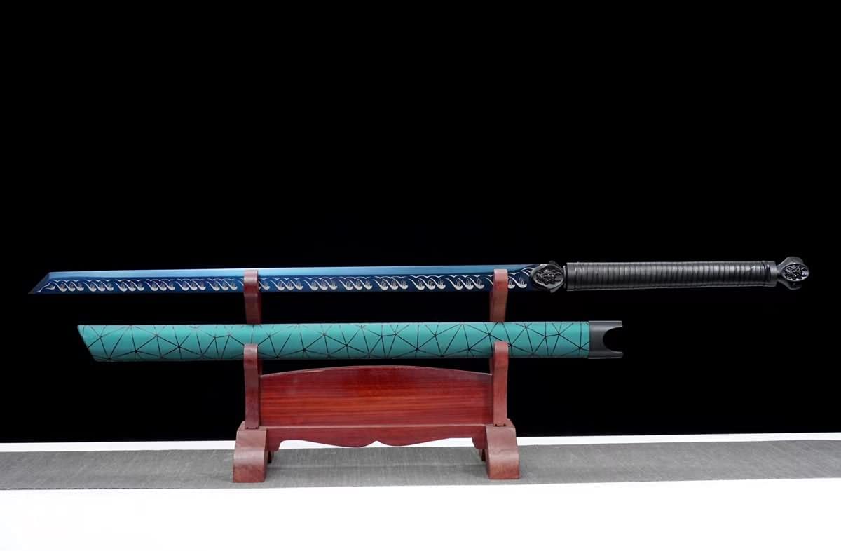 Hand Forged Tang Sword Real(High carbon Steel Blue Blade,Alloy Fittings) Full Tang