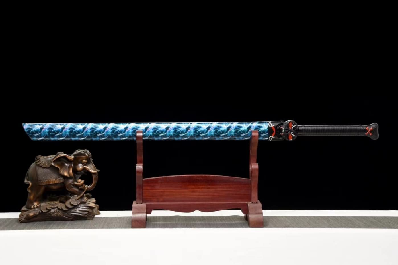 Tang Dao Real,High Carbon Steel Blue Blade,Alloy Fittings,Solid Wood Scabbard,chinese sword