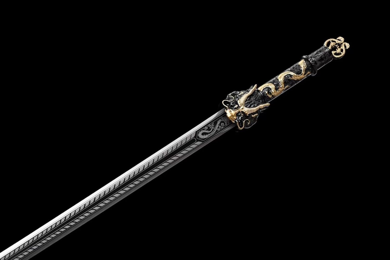 Hand Forged Dragon King Sword,Forged High Manganese Steel Blade,Double-Edged with Etched Dragon Patterns,Faux-Leather Scabbard(1060 Carbon Steel)