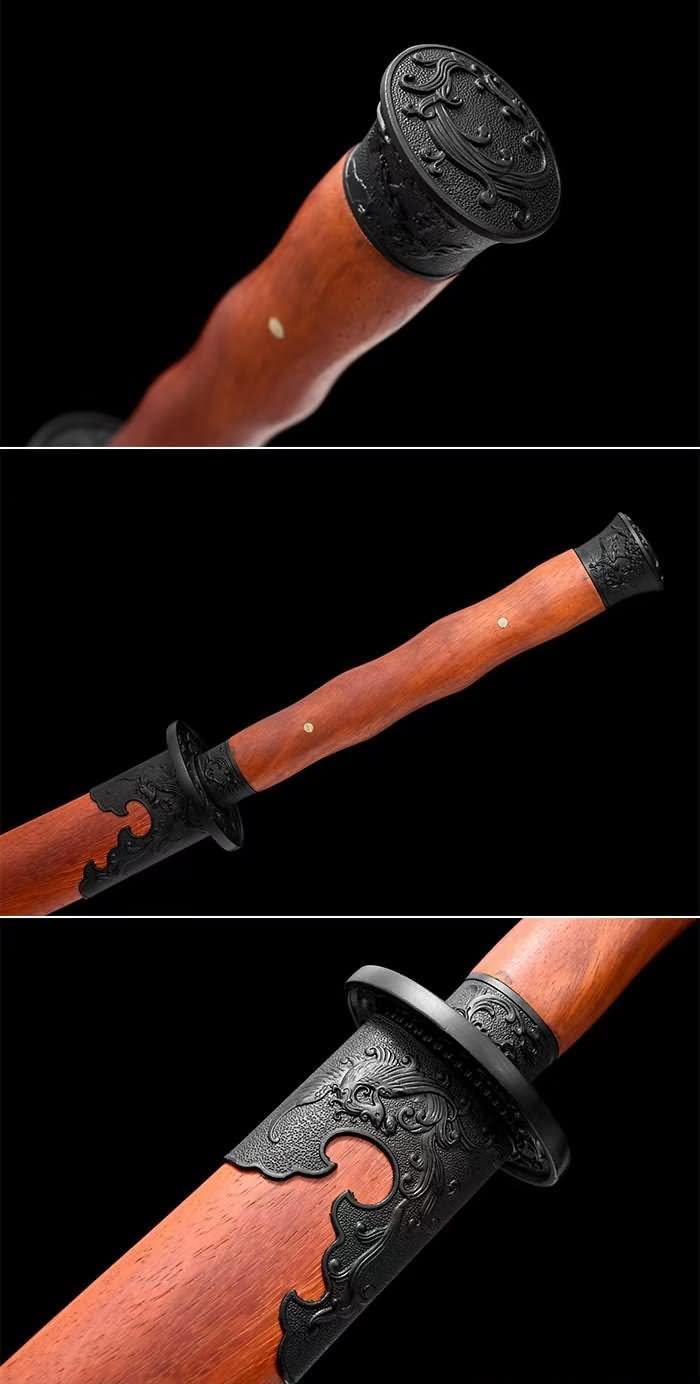 Hand Forged Dao sword,Forged high Carbon Steel Etch Blade,Redwood Scabbard