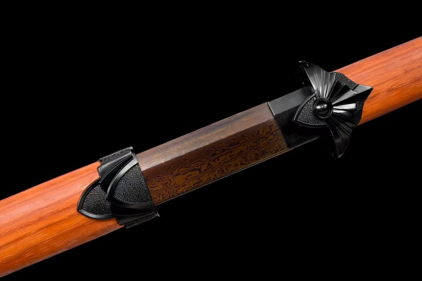 LOONGSWORD,chinese sword,Tang dao Swords Real Damascus Steel Blade,Alloy Fittings,Redwood Scabbard