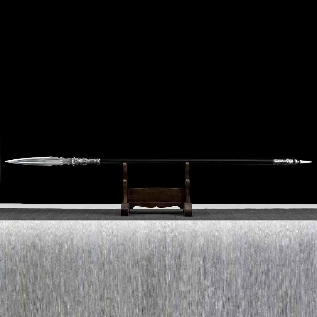 Hand Forged Chinese Ancient Spear - Hand Forged, Tiger Head Relief, High-Manganese Steel