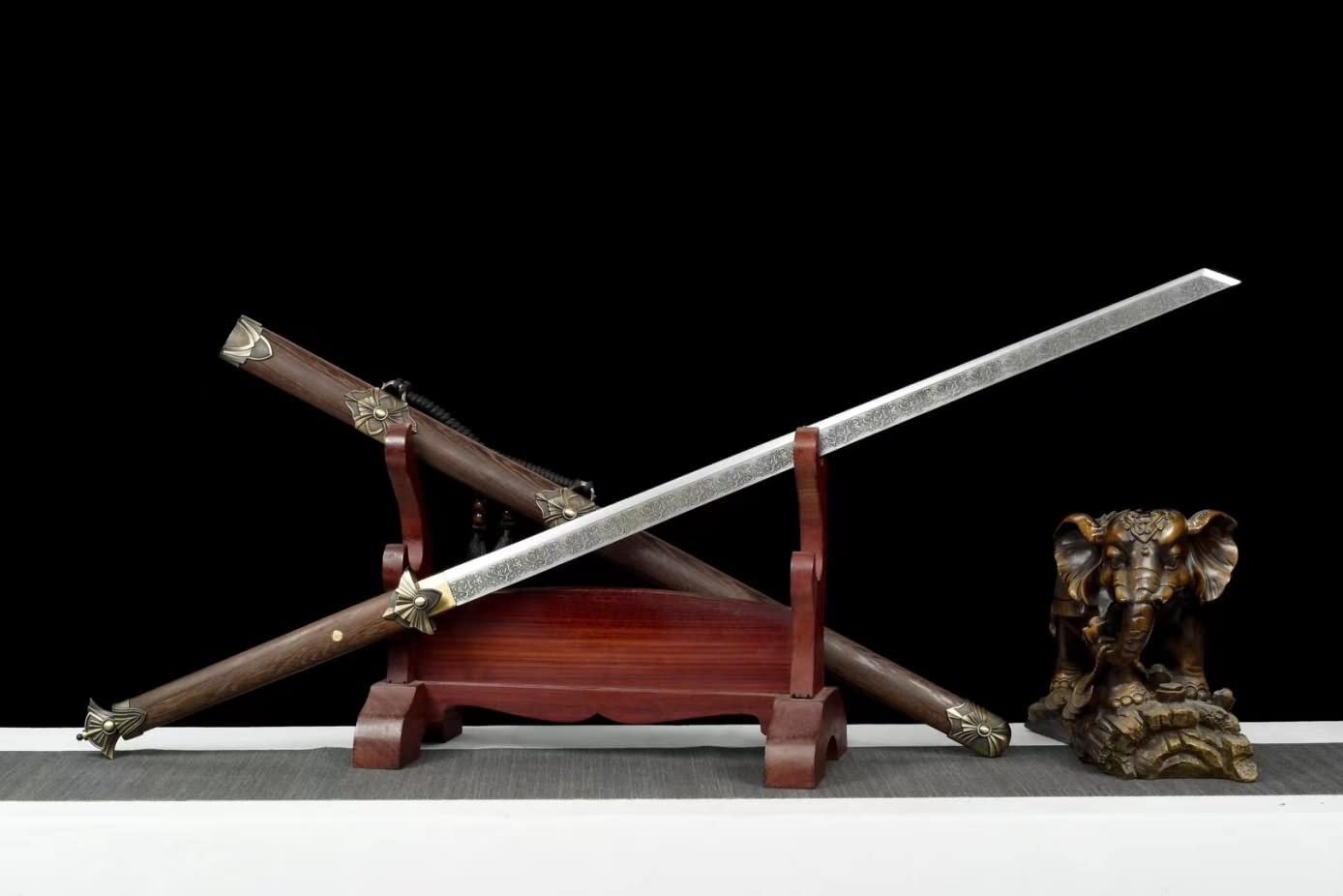 LOONGSWORD,Tang dao High Carbon Steel Blade,Alloy Fittings,Rosewood Scabbard
