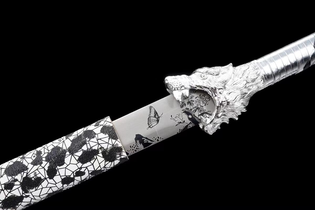 Hand Forged Wolf Head Machete,Forged high Carbon Steel Silver Blades,Battle Ready