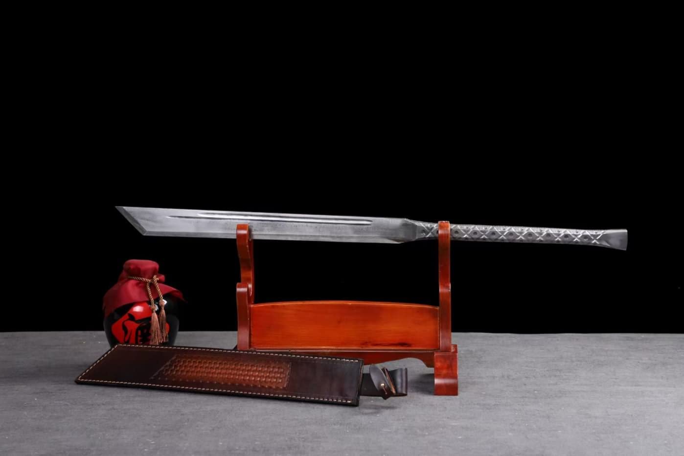 LOONGSWORD,Chinese sword,Broadsword Real,Full tang Damascus Steel Blades Handle,Cowhide Scabbard
