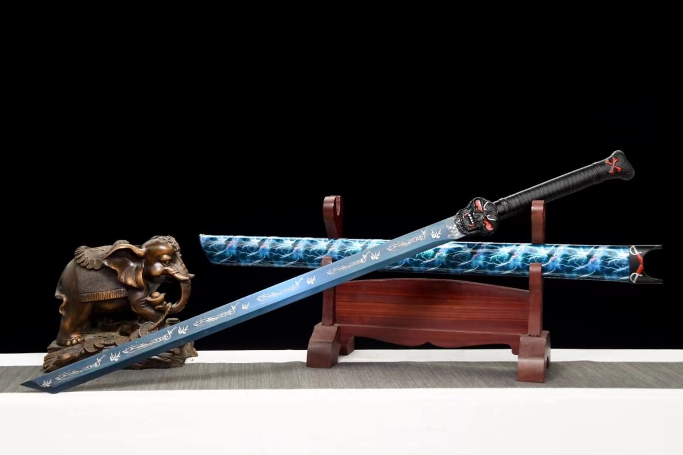 Tang Dao Real,High Carbon Steel Blue Blade,Alloy Fittings,Solid Wood Scabbard,chinese sword
