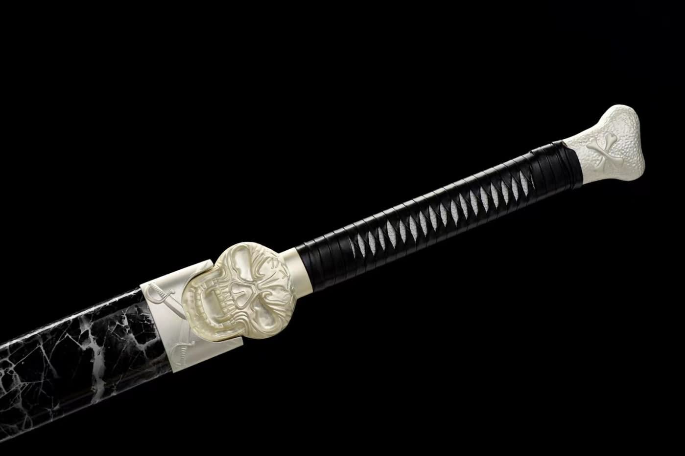 Tang Knife Real,High Carbon Steel Etched Blade,Alloy Fittings,Leather Scabbard,chinese sword