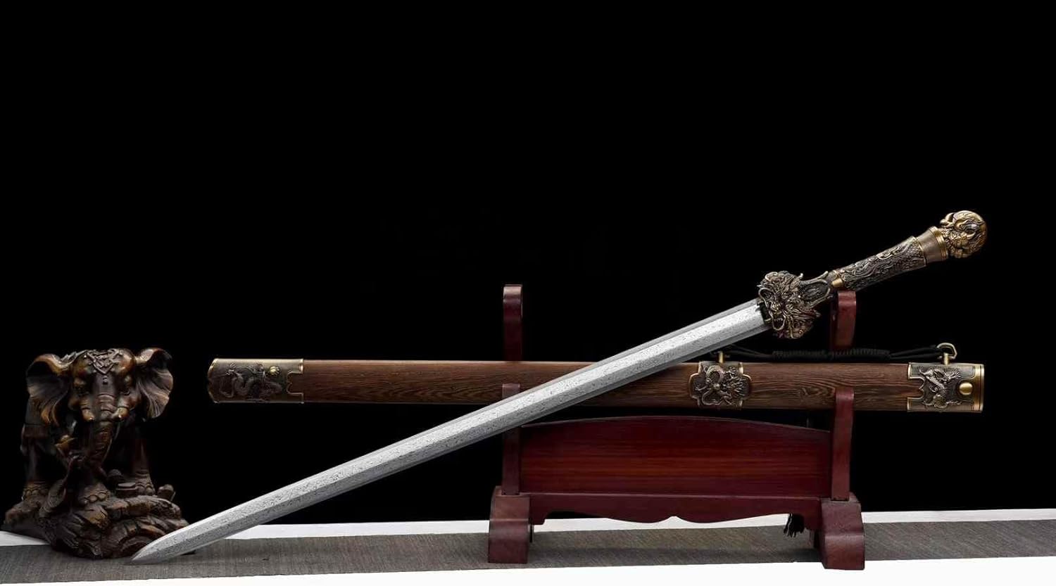 Hand Forged Dragon King Sword – 8-Sided Damascus Steel Blade, Rosewood Scabbard(Damascus Steel)