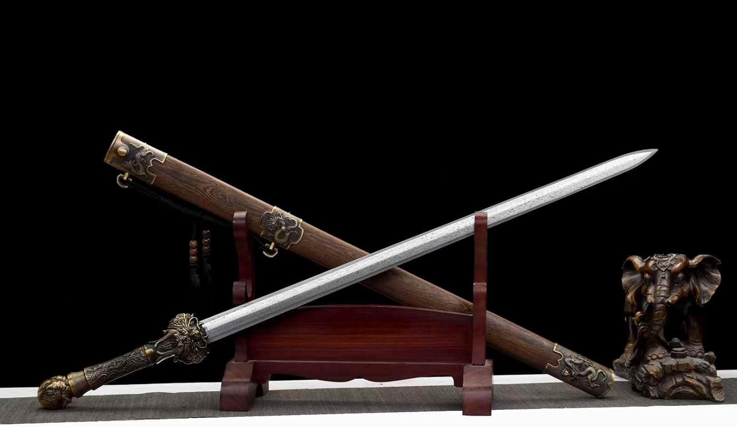 Hand Forged Dragon King Sword – 8-Sided Damascus Steel Blade, Rosewood Scabbard(Damascus Steel)