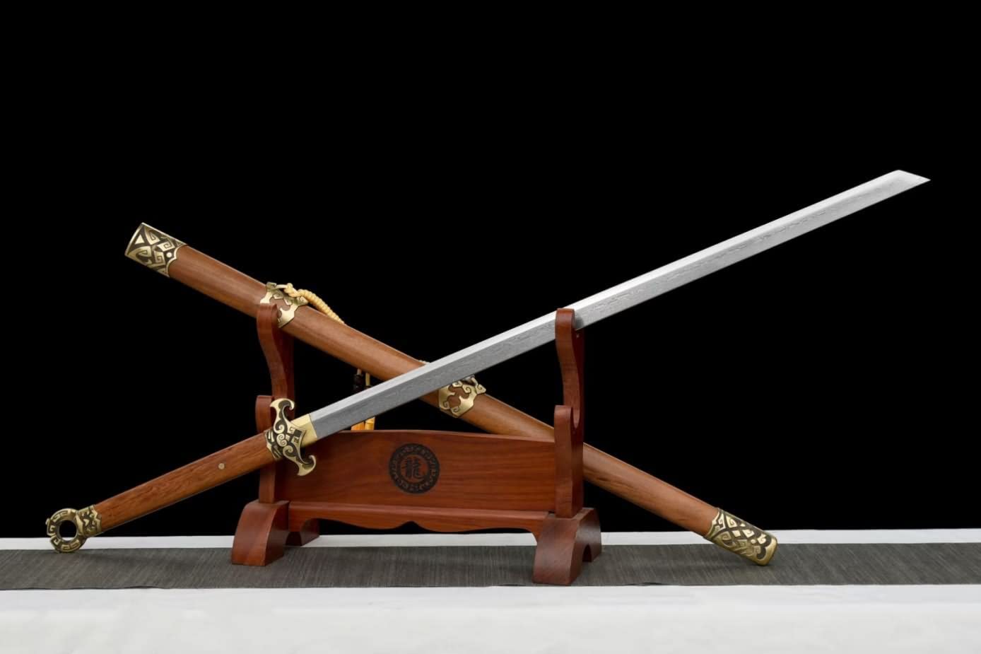 Tang dao,Damascus Steel Blades,Brass Fittings,Rosewood Scabbard,chinese sword