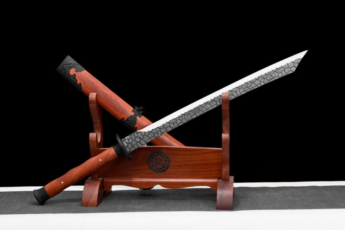 Hand Forged Dao sword,Forged high Carbon Steel Etch Blade,Redwood Scabbard