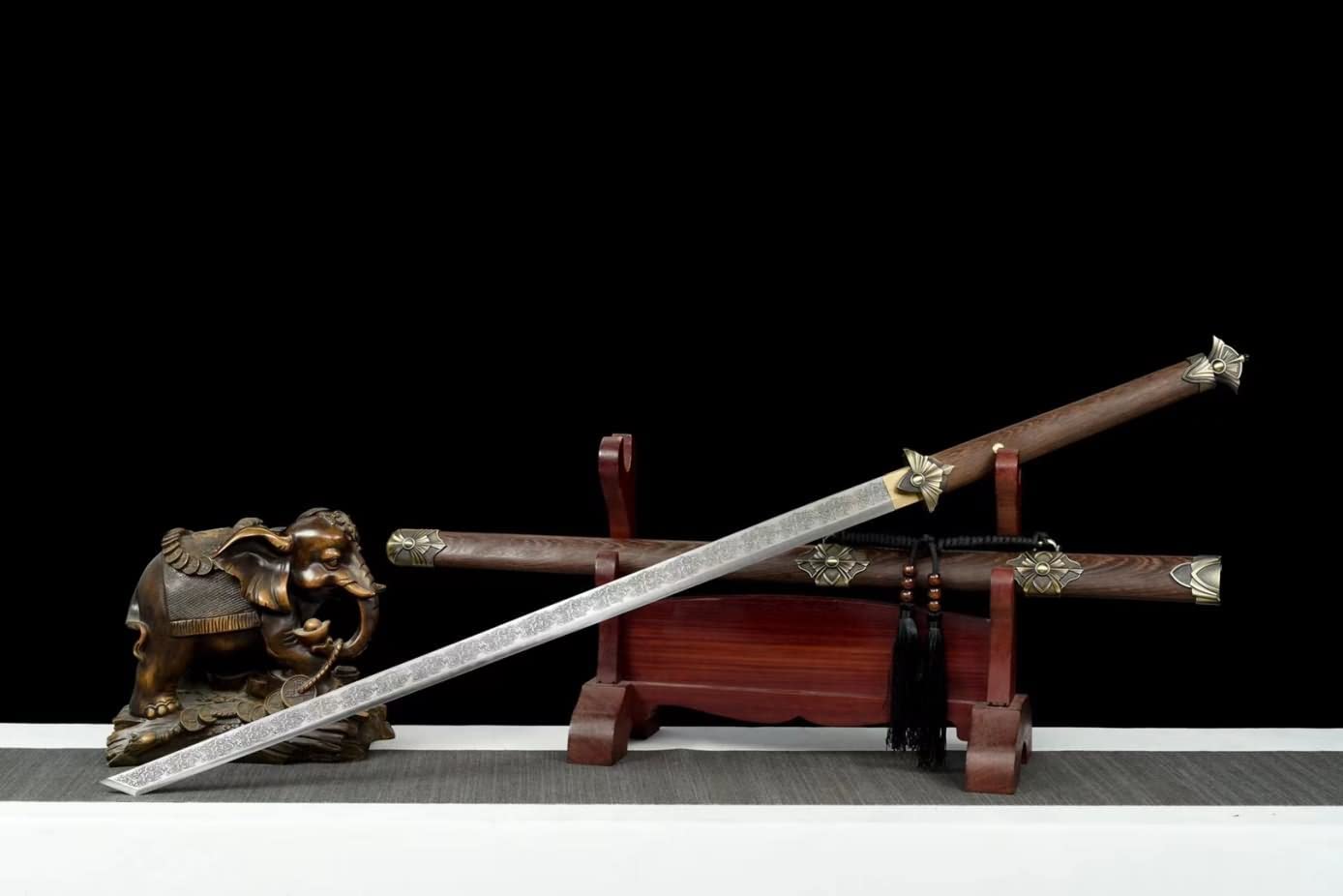 LOONGSWORD,Tang dao High Carbon Steel Blade,Alloy Fittings,Rosewood Scabbard
