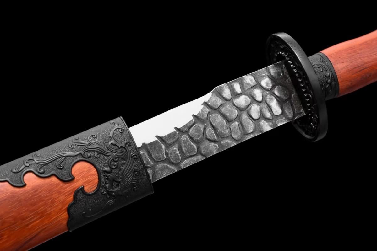 Hand Forged Dao sword,Forged high Carbon Steel Etch Blade,Redwood Scabbard