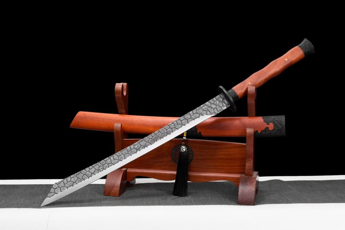 Hand Forged Dao sword,Forged high Carbon Steel Etch Blade,Redwood Scabbard