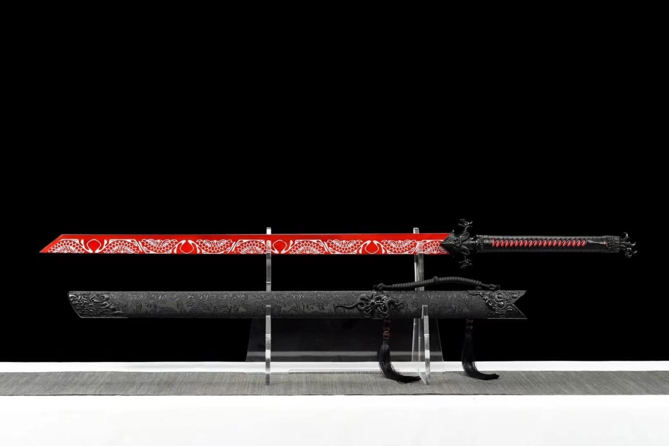 LOONGSWORD,Chinese Swords Real,Dragon Tang dao,Hand Forged High Carbon Steel red Blade,Alloy Fittings