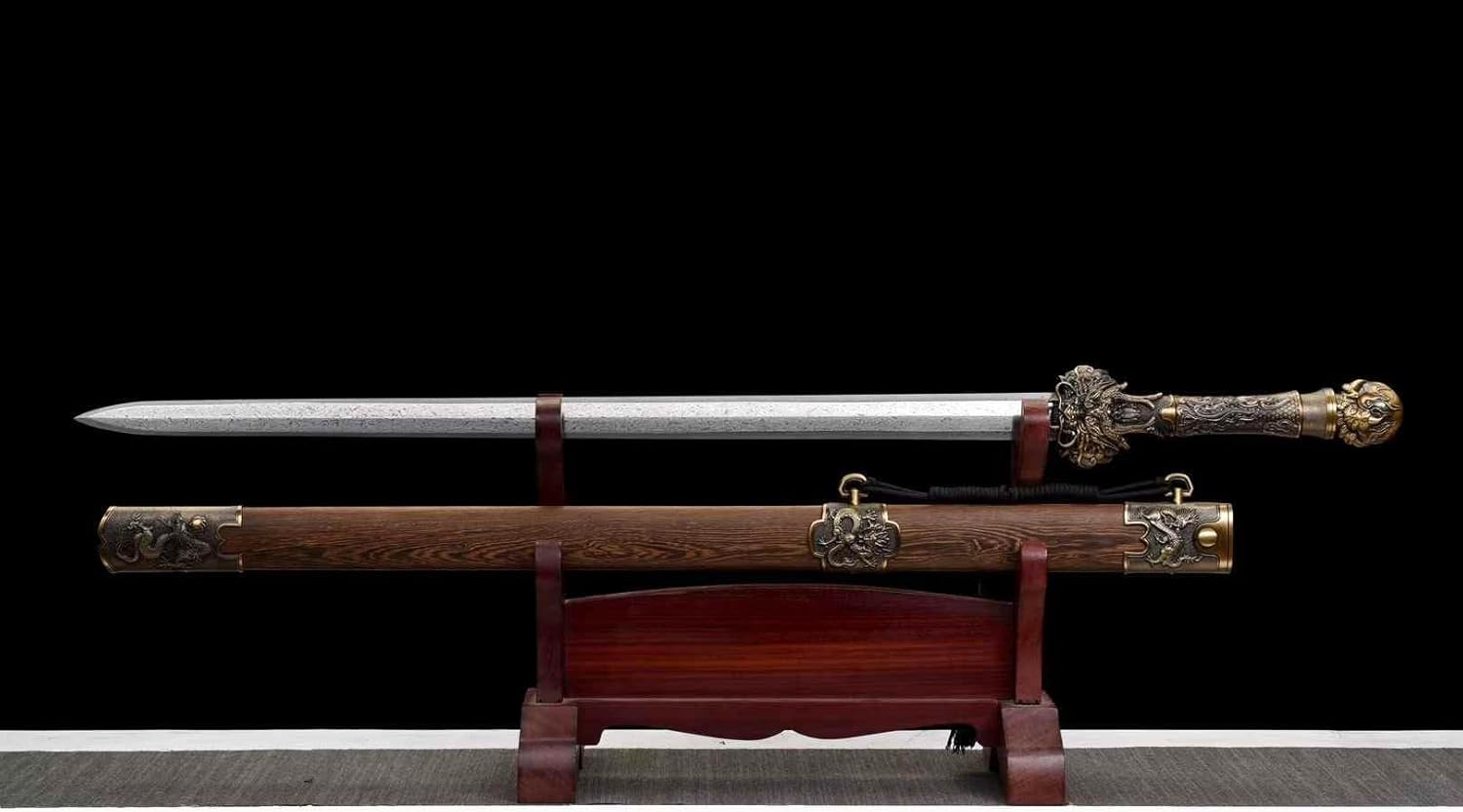 Hand Forged Dragon King Sword – 8-Sided Damascus Steel Blade, Rosewood Scabbard(Damascus Steel)