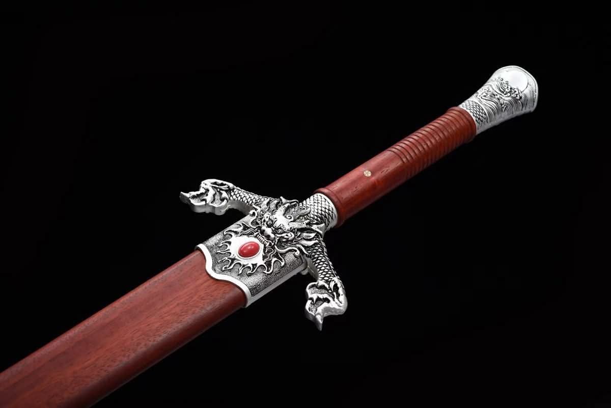 Hand Forged Flying Dragon jian,Forged Damascus red Blades,Redwood Scabbard